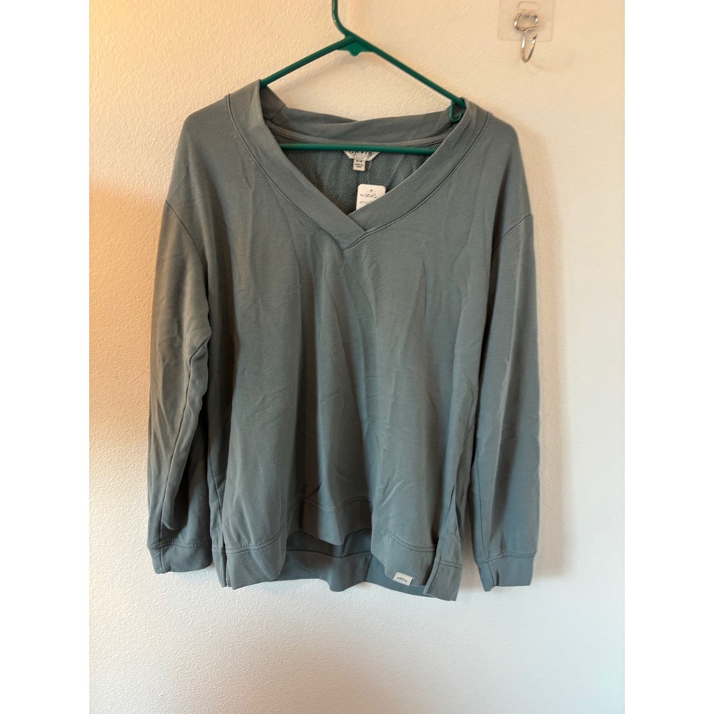 Orvis Classic Collection Womens V-Neck Sweatshirt M Sage Green Fleece Pullover